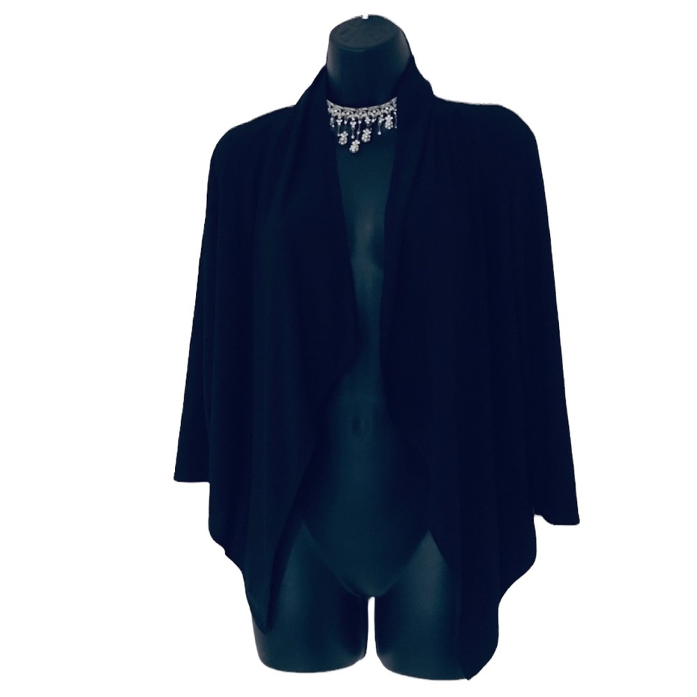 Vintage Lace Drape Open Front Cardigan Crop Sleeve Black